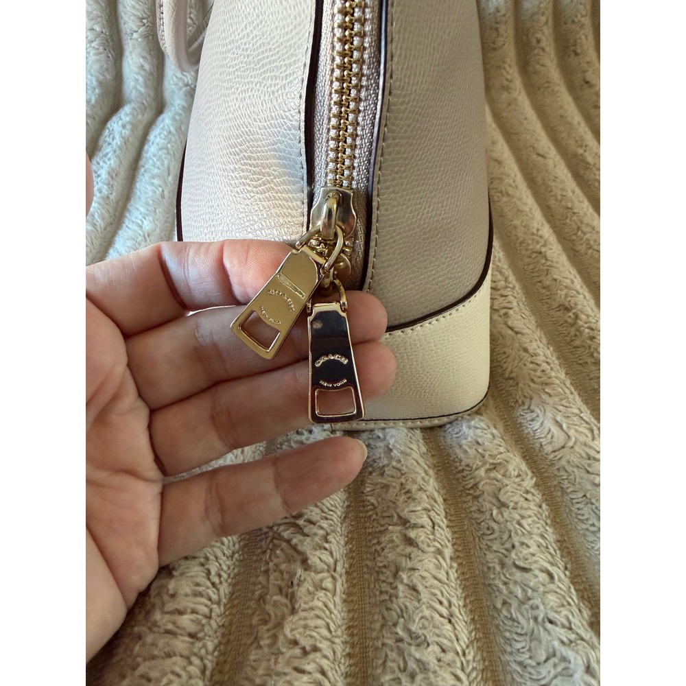 Coach Bicolor Crossgrain Leather Cora Dome Satchel Taupe Cream Handbag - Picture 8 of 16
